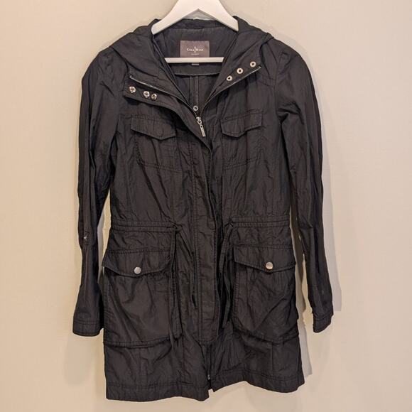 Cole Haan Womens Jacket Nylon Anorak Black Rain Zip Hood - Size S - Picture 1 of 9